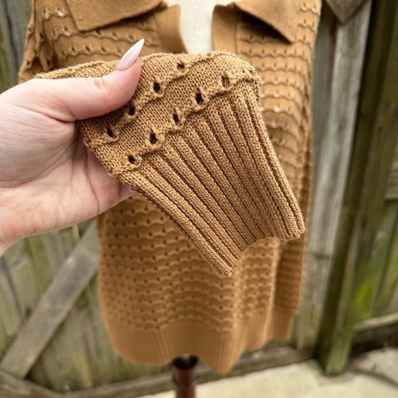 Joie Eyelet Cutout Collared Neckline Bronze Brown V Neckline Sweater - Picture 5 of 8